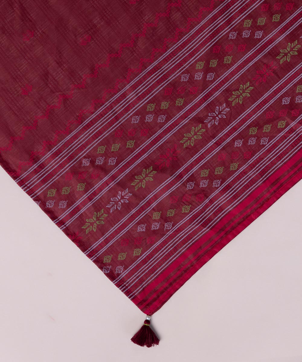 Textured Voile Red Printed Dupatta