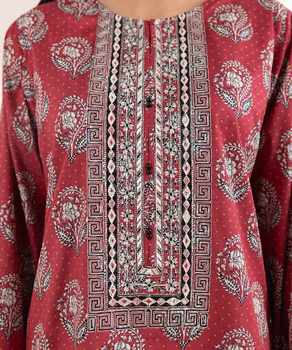 Women's Pret Lawn Printed Embroidered Red A-Line Shirt