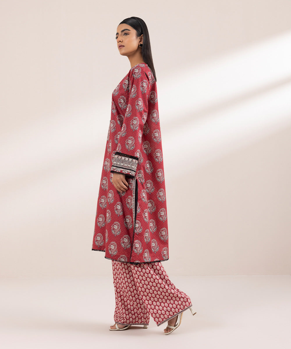 Women's Pret Lawn Printed Embroidered Red A-Line Shirt