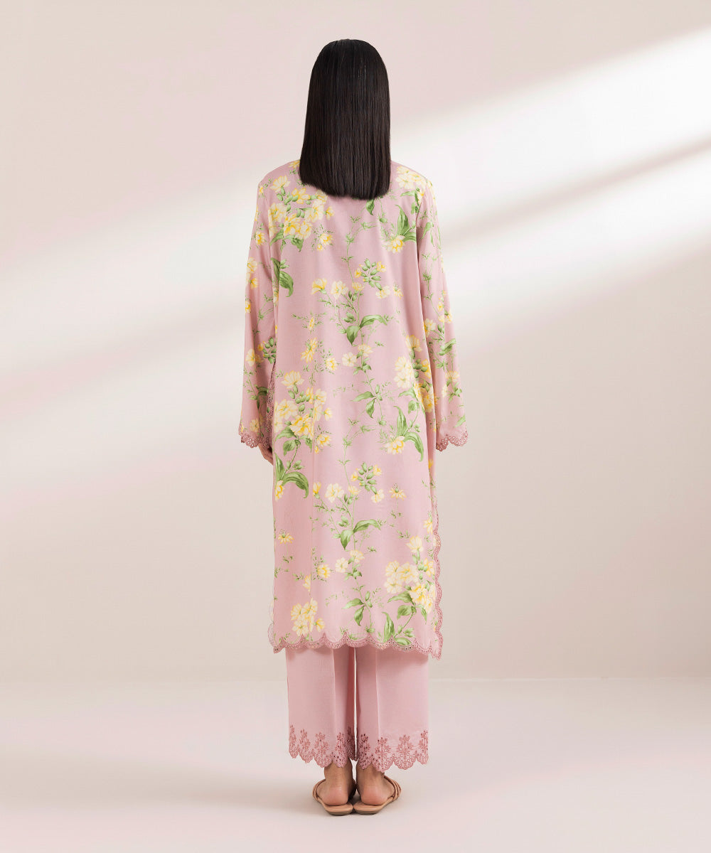 Women's Pret Arabic Lawn Printed Embroidered Pink A-Line Shirt
