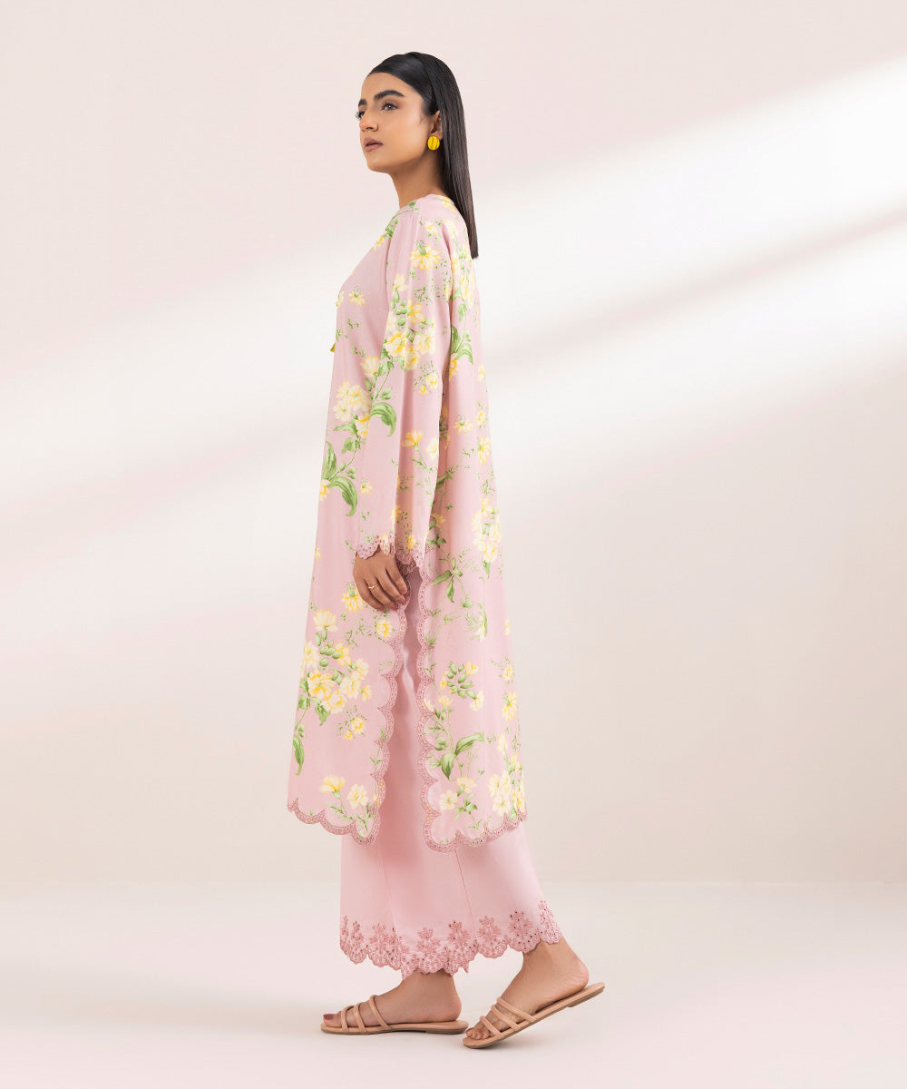 Women's Pret Arabic Lawn Printed Embroidered Pink A-Line Shirt