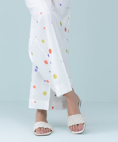 Women's Pret Cambric Embroidered White Culottes