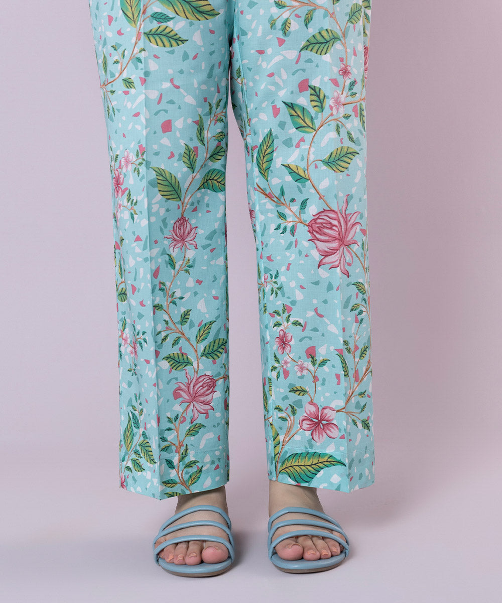 Women's Pret Cambric Printed Blue Straight Pants