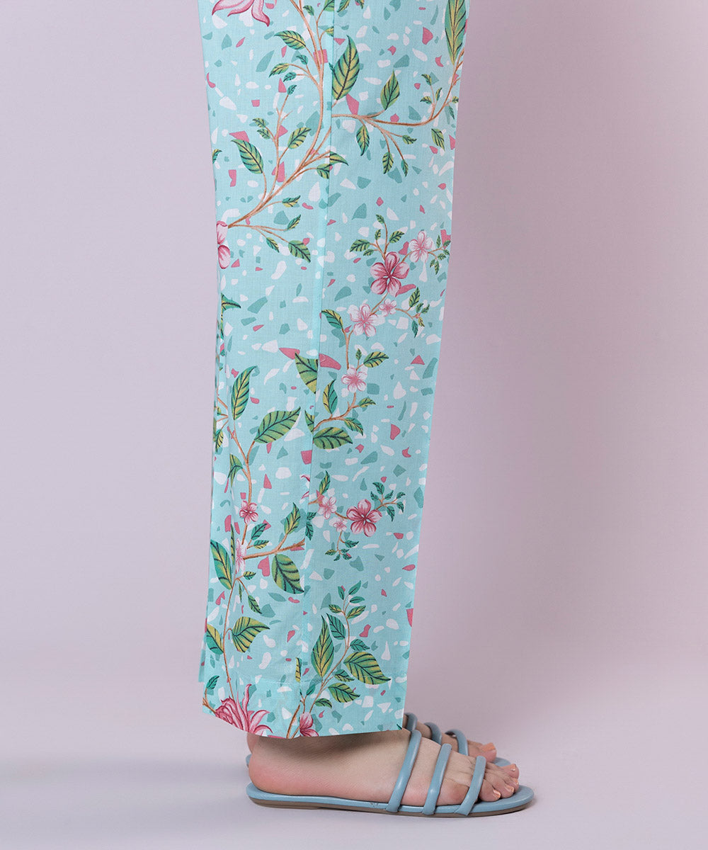 Women's Pret Cambric Printed Blue Straight Pants