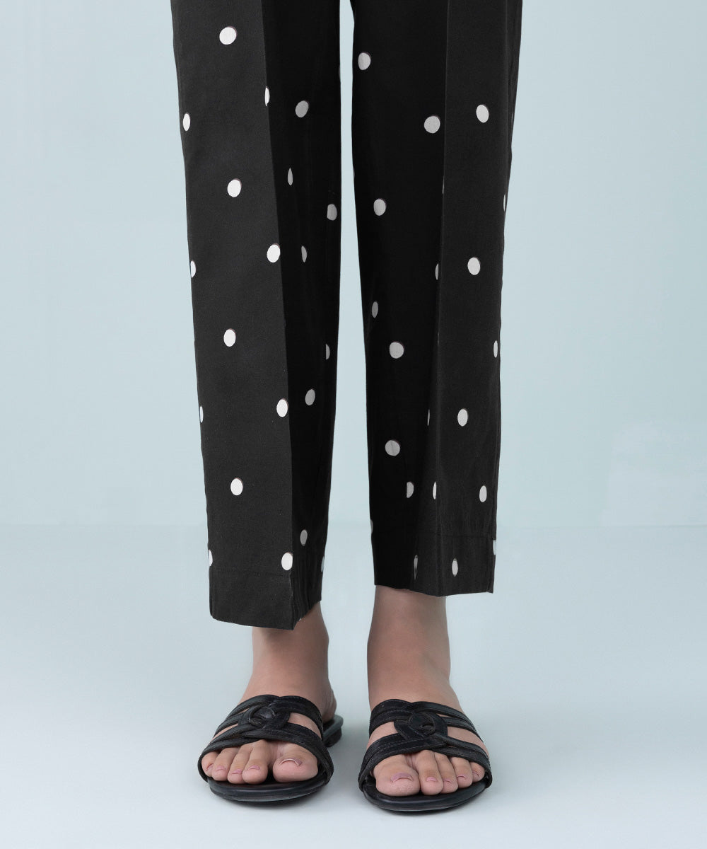 Women's Pret Cambric Black Printed Straight Pants