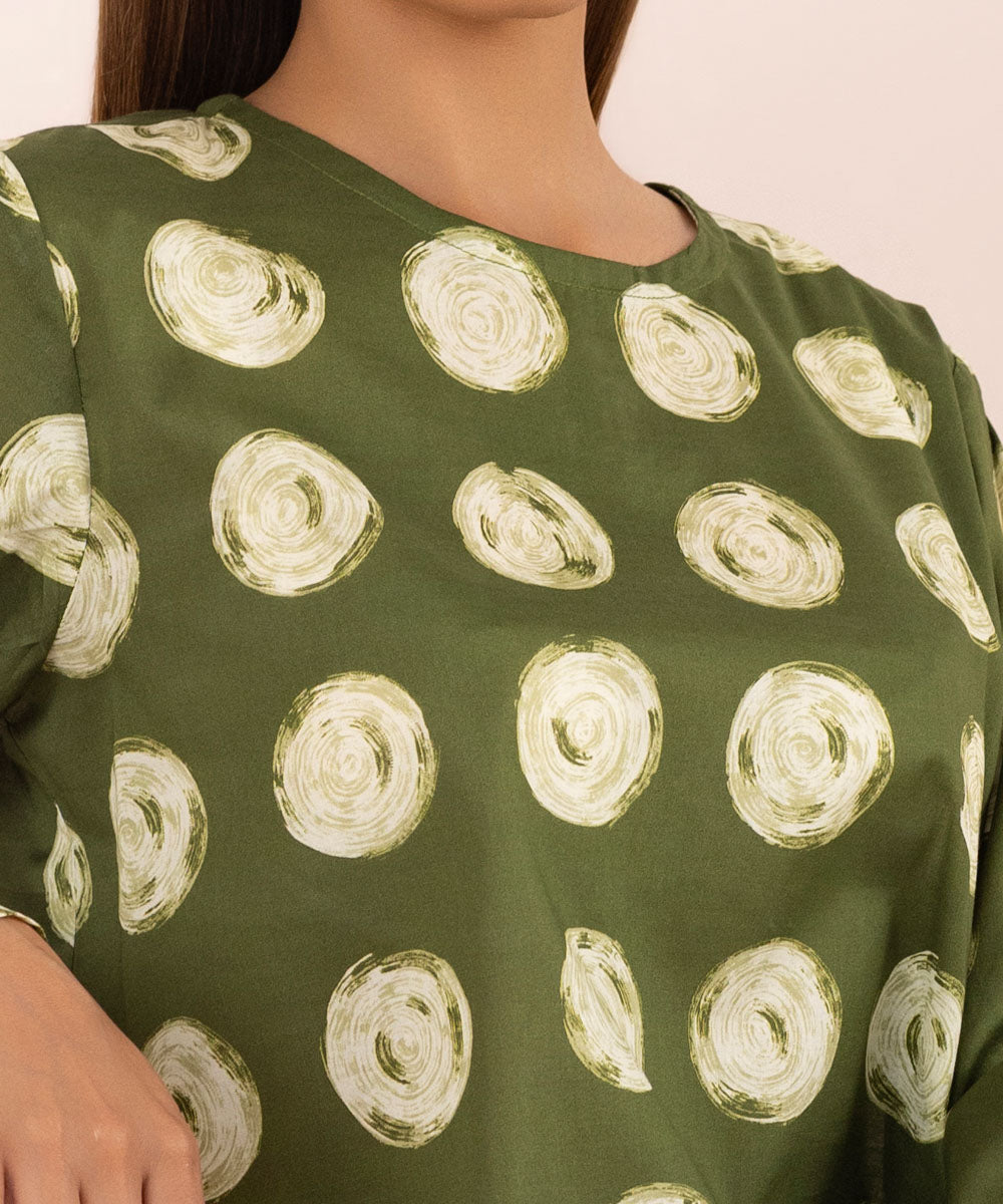 Women's Pret Stretch Lawn Green Printed Straight Shirt