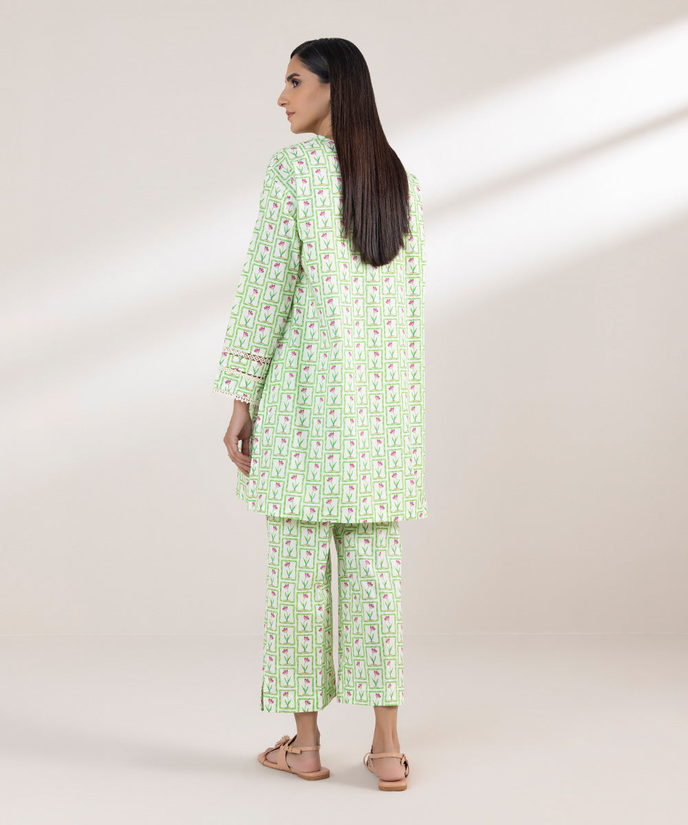 Women's Pret Poplin Printed Green Boxy Shirt