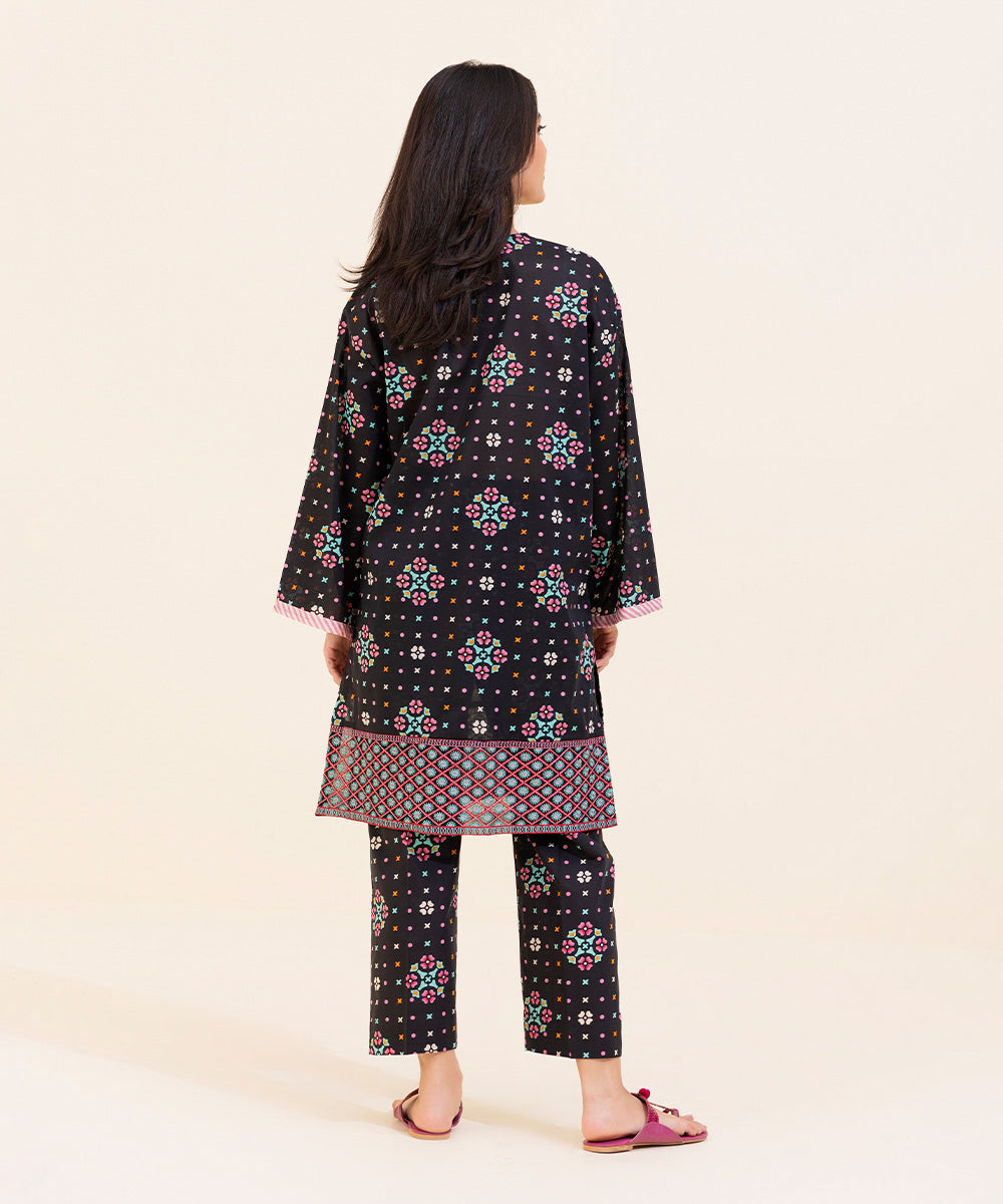 Women's Eid Pret Lawn Printed Embroidered Black Boxy Shirt