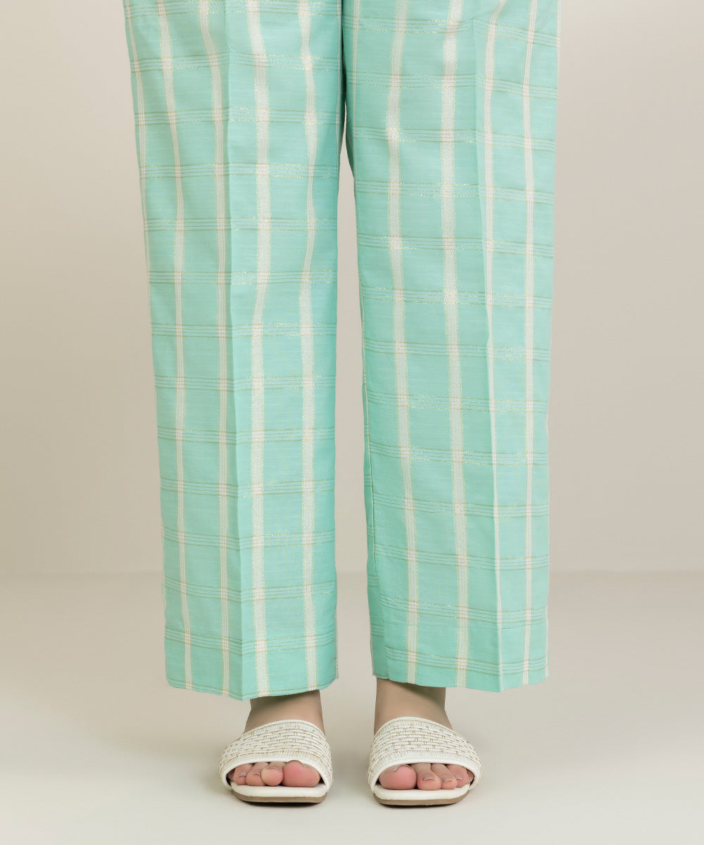 Women's Pret Yarn Dyed Green Straight Pants