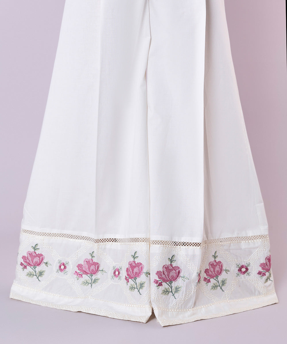 Women's Pret Cambric Embroidered Solid White Sharara