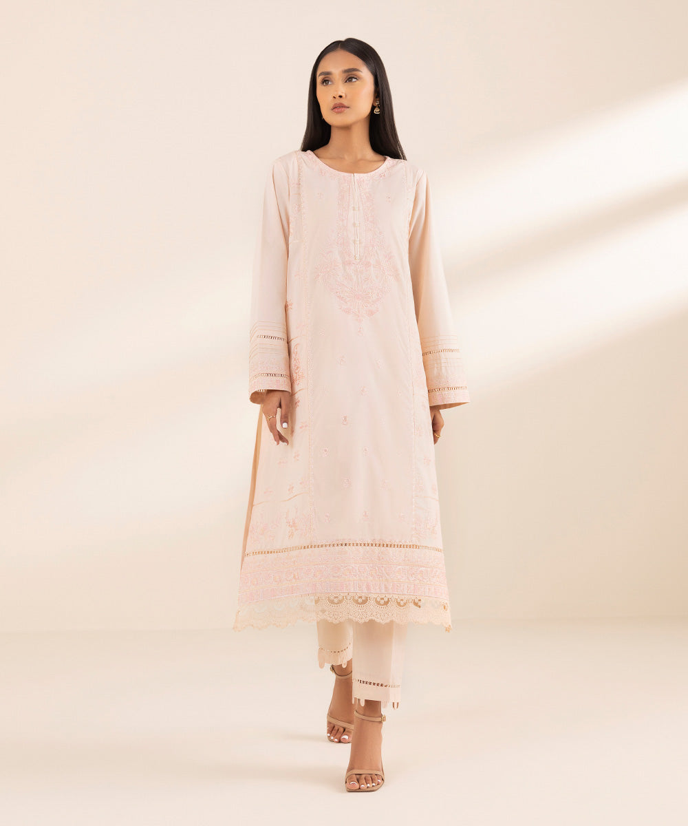 Women's Pret Cotton Pink Chikankari A-Line Shirt