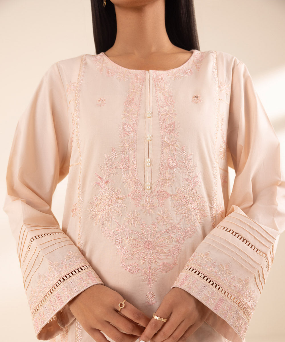 Women's Pret Cotton Pink Chikankari A-Line Shirt