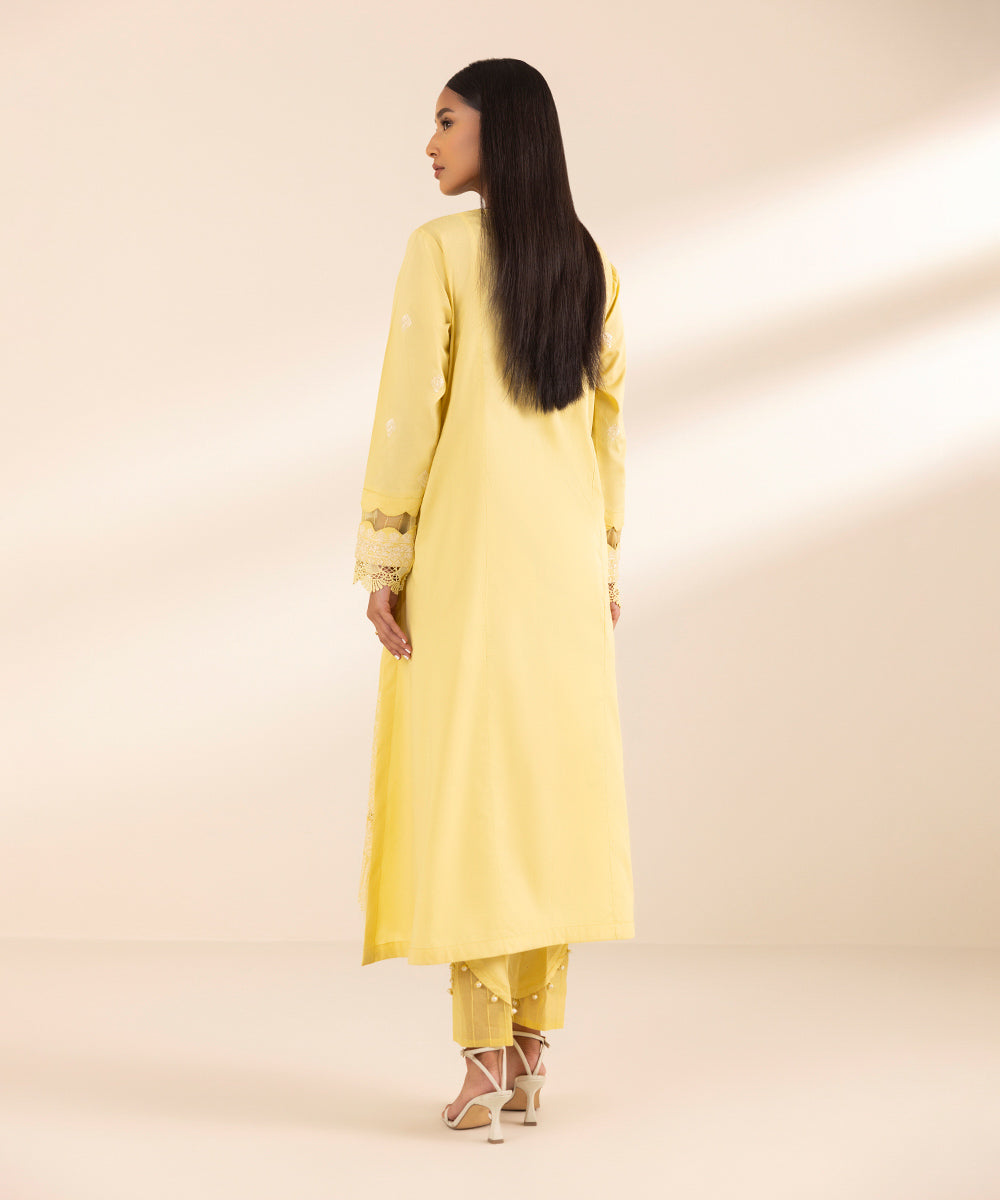 Women's Pret Cotton Yellow Chikankari A-Line Shirt