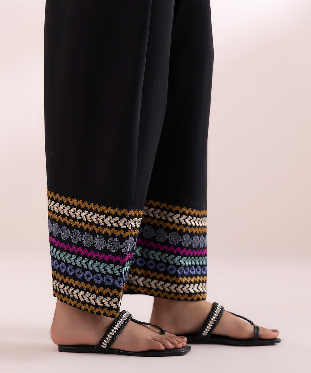 Women's Pret Cambric Black Embroidered Shalwar