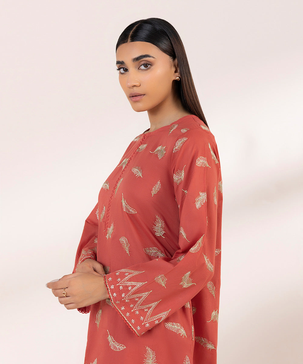 Women's Pret Lawn Embroidered Orange Straight Shirt