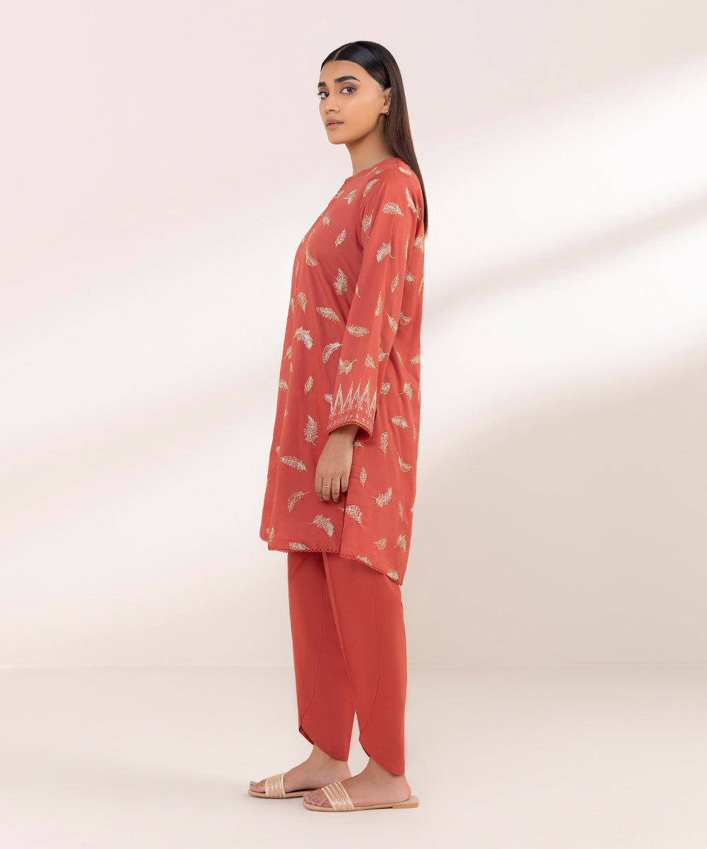 Women's Pret Lawn Embroidered Orange Straight Shirt