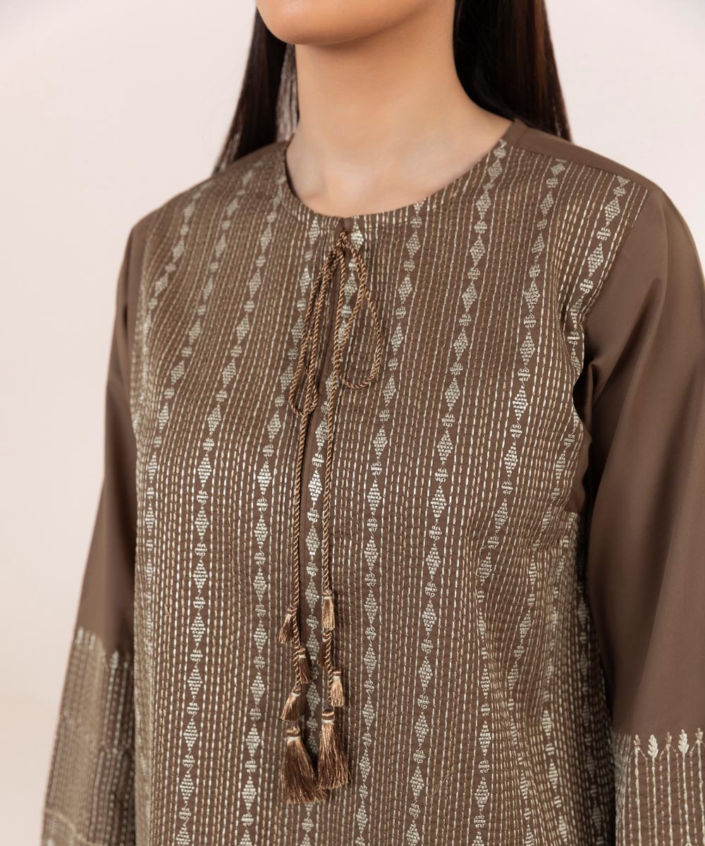 Women's Pret Lawn Embroidered Brown Boxy Shirt