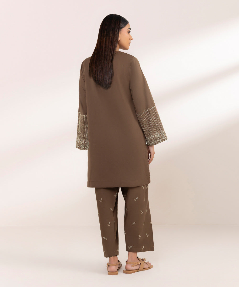 Women's Pret Lawn Embroidered Brown Boxy Shirt