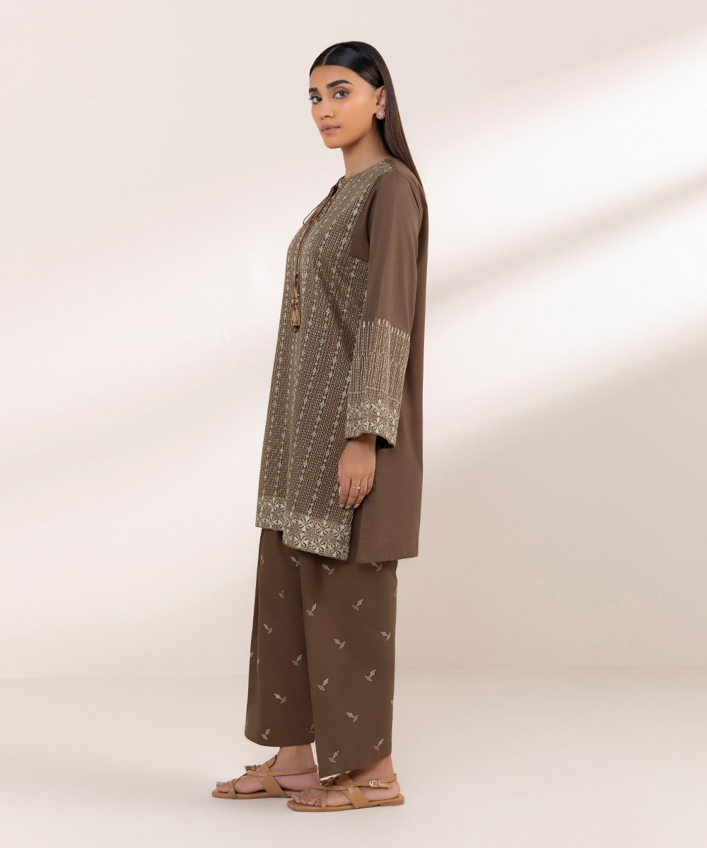 Women's Pret Lawn Embroidered Brown Boxy Shirt