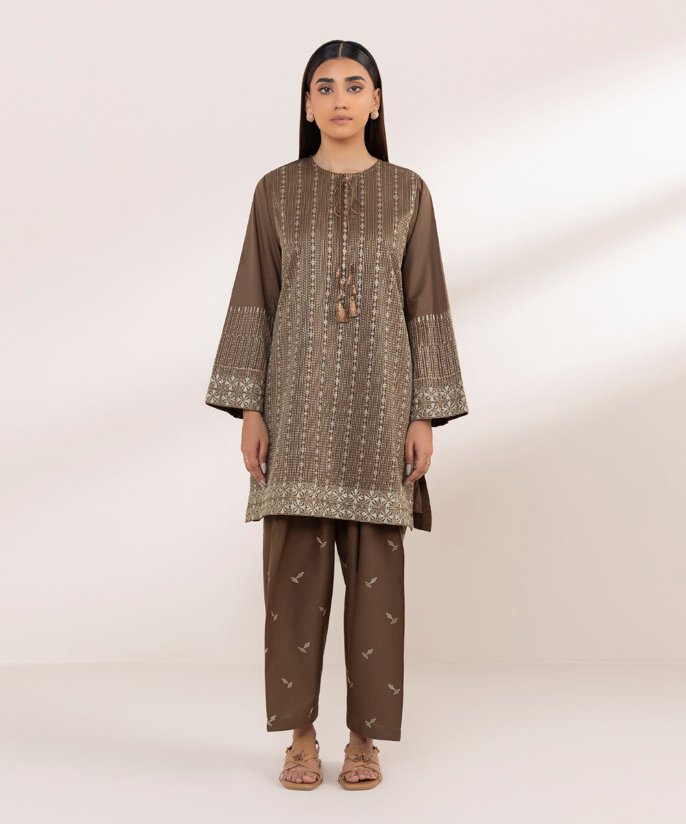 Women's Pret Lawn Embroidered Brown Boxy Shirt