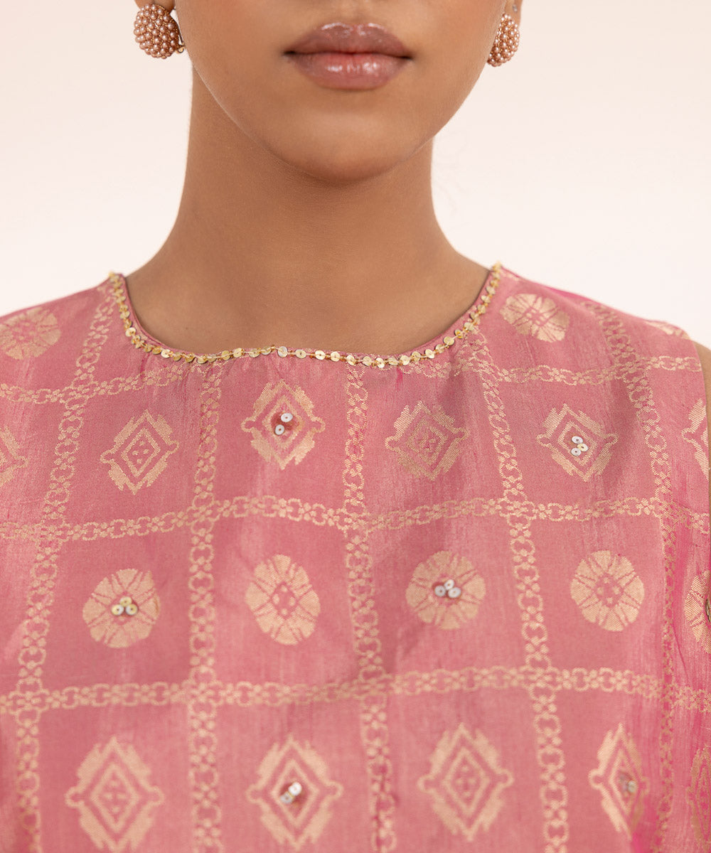 Women's Pret Fancy Jacquard Dyed Pink A-Line Shirt