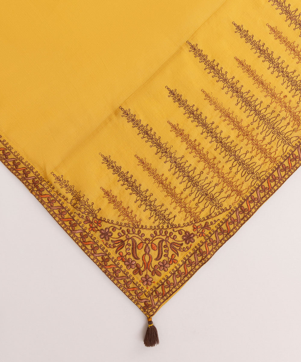 Textured Voile Yellow Embroidered Dupatta