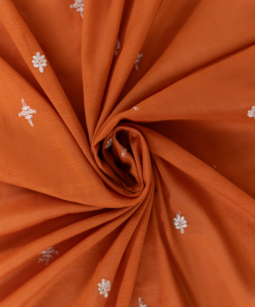Women's Textured Voile Burnt Orange Solid Embroidered Dupatta