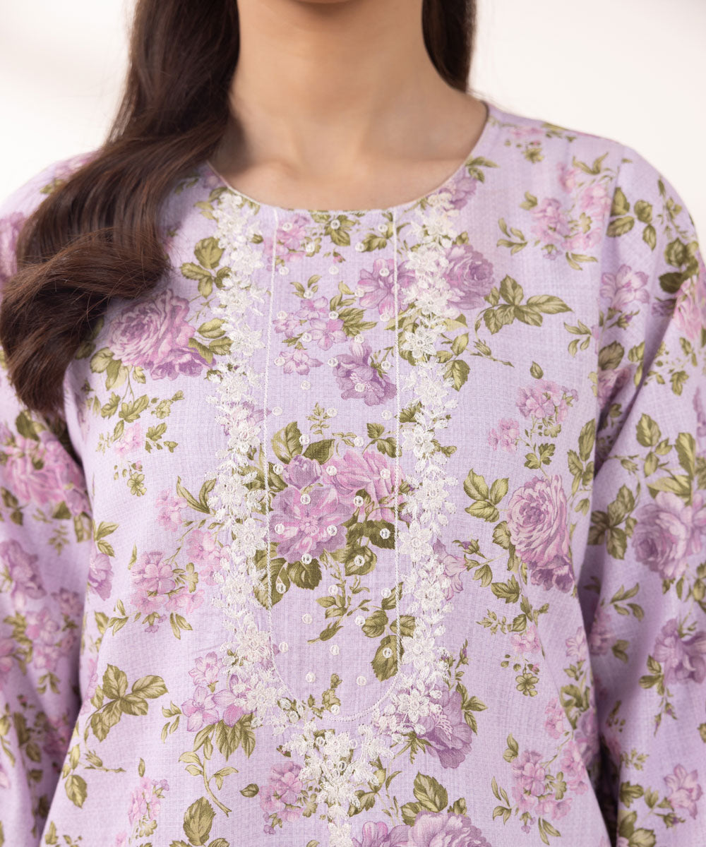 Women's Pret Khaddar Embroidered Lilac A-Line Shirt