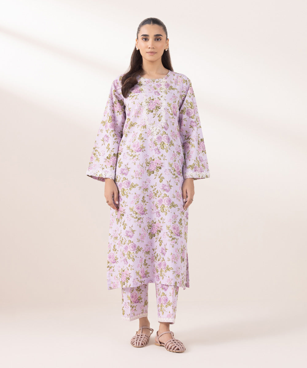 Women's Pret Khaddar Embroidered Lilac A-Line Shirt