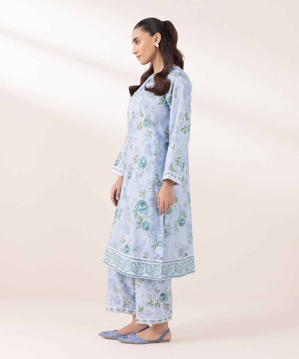 Women's Pret Khaddar Embroidered Sky Blue A-Line Shirt