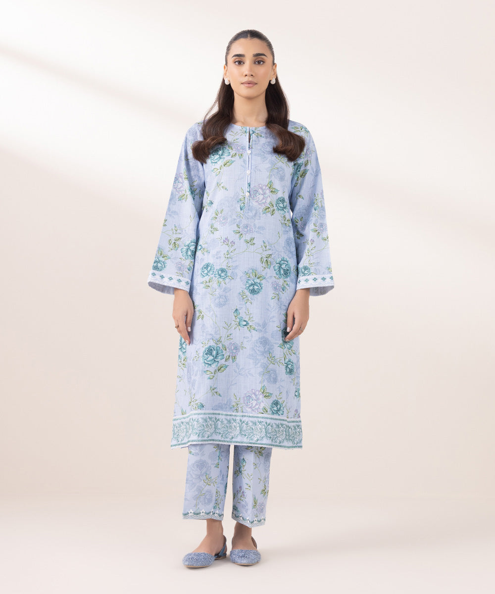 Women's Pret Khaddar Embroidered Sky Blue A-Line Shirt