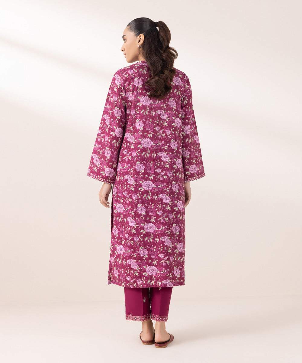 Women's Pret Khaddar Embroidered Magenta Straight Shirt