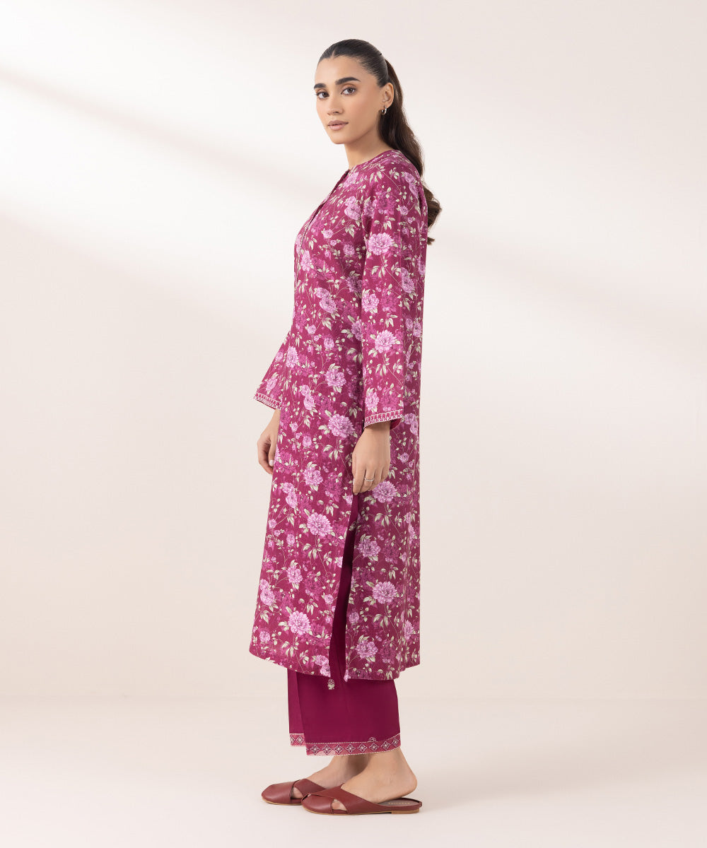 Women's Pret Khaddar Embroidered Magenta Straight Shirt