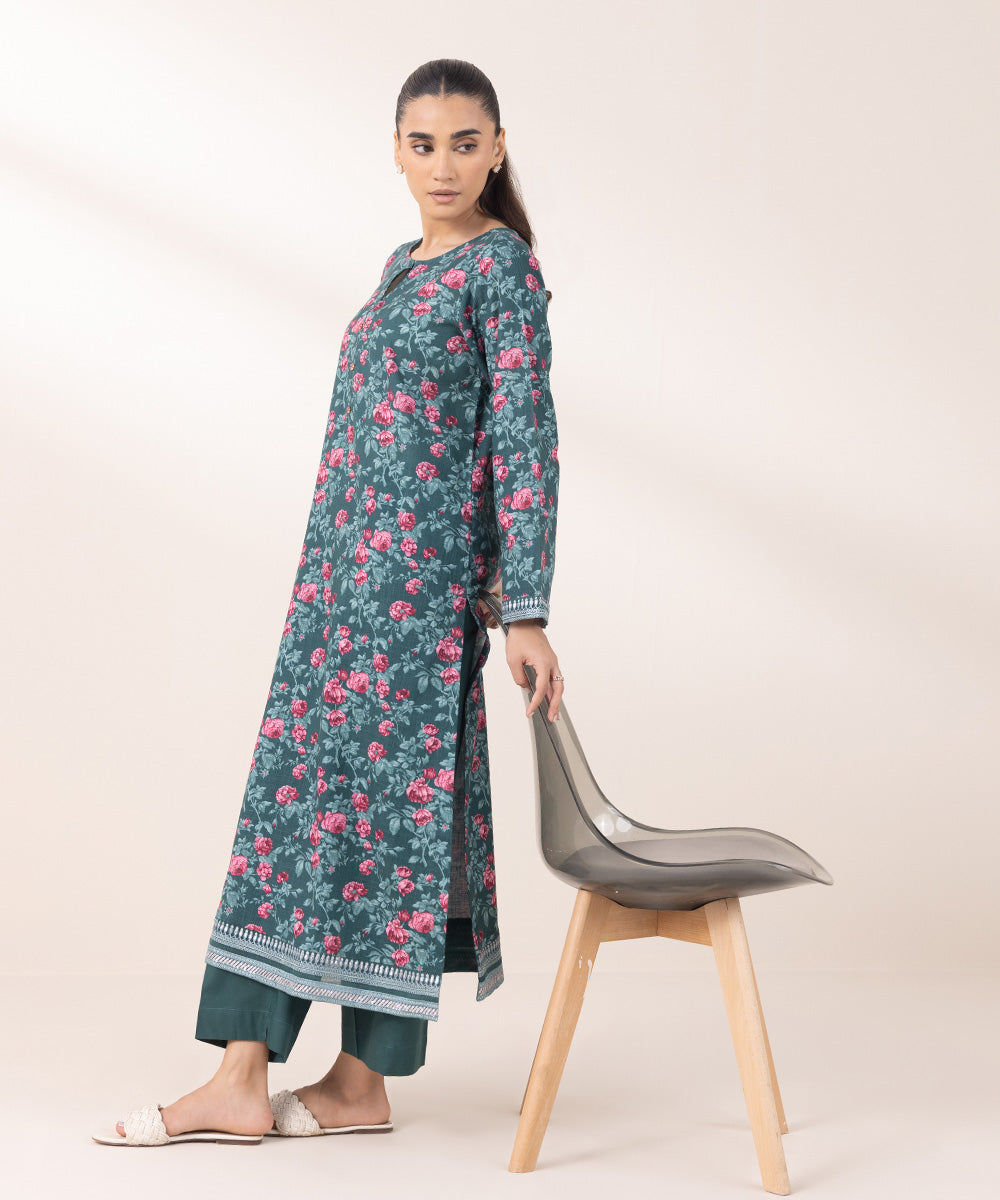 Women's Pret Khaddar Embroidered Sea Green A-Line Shirt