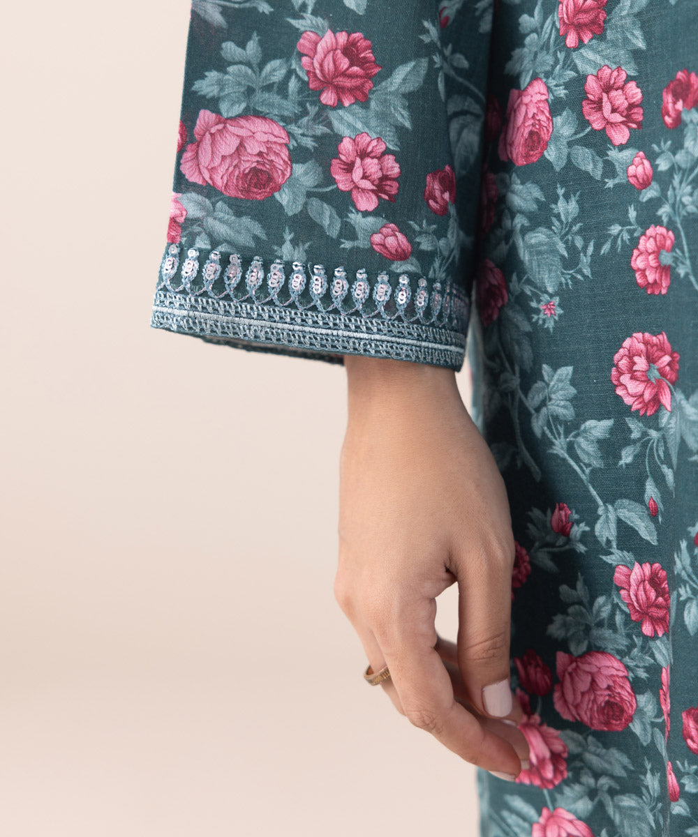 Women's Pret Khaddar Embroidered Sea Green A-Line Shirt