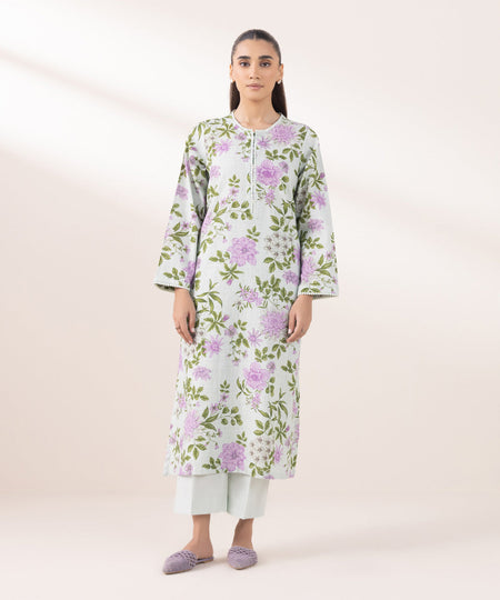 Women's Pret Khaddar Printed Pastel  Blue A-Line Shirt