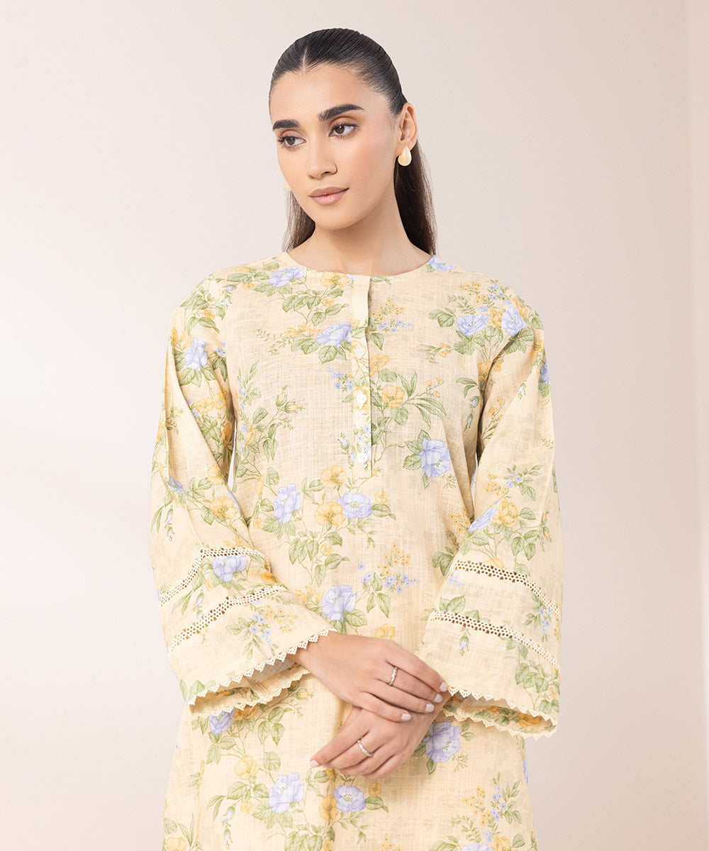 Women's Pret Khaddar Printed Panna Cotta Yellow A-Line Shirt