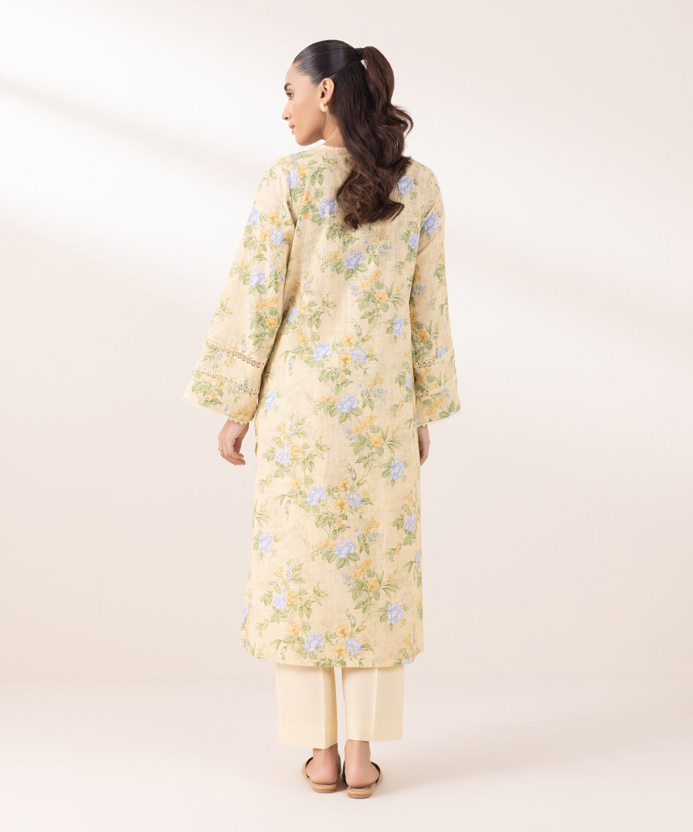 Women's Pret Khaddar Printed Panna Cotta Yellow A-Line Shirt