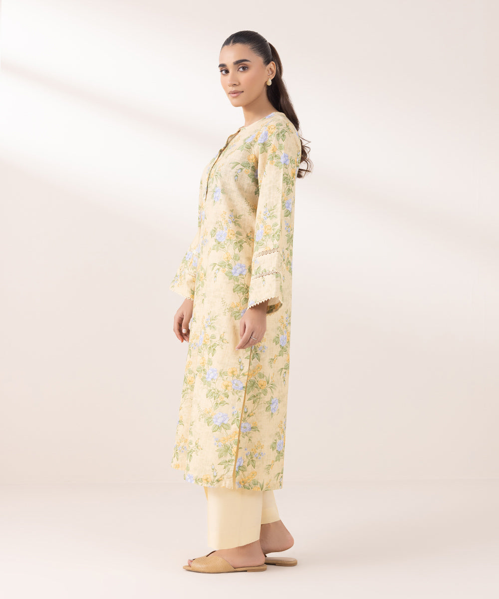 Women's Pret Khaddar Printed Panna Cotta Yellow A-Line Shirt