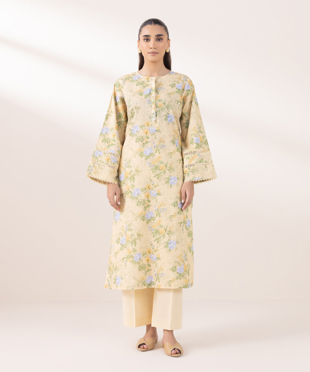 Women's Pret Khaddar Printed Panna Cotta Yellow A-Line Shirt