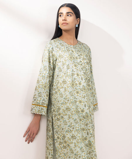 Women's Pret Khaddar Printed Green A-Line Shirt