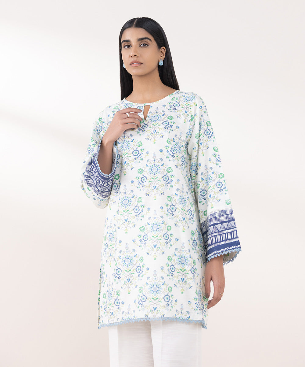 Women's Pret Khaddar Printed Blue Boxy Shirt