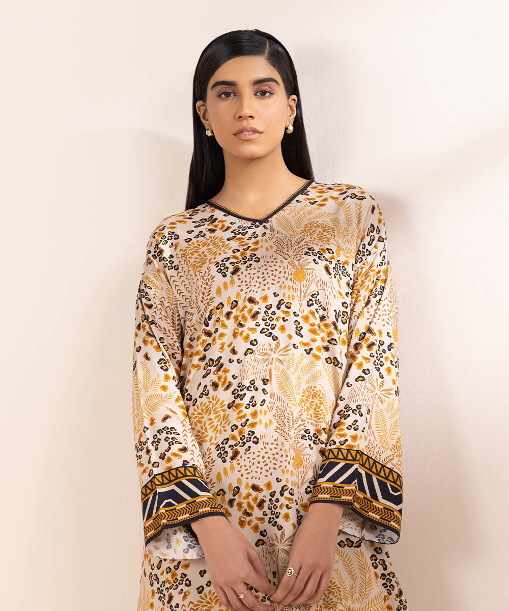 Women's Pret Arabic Lawn Printed Brown Boxy Shirt