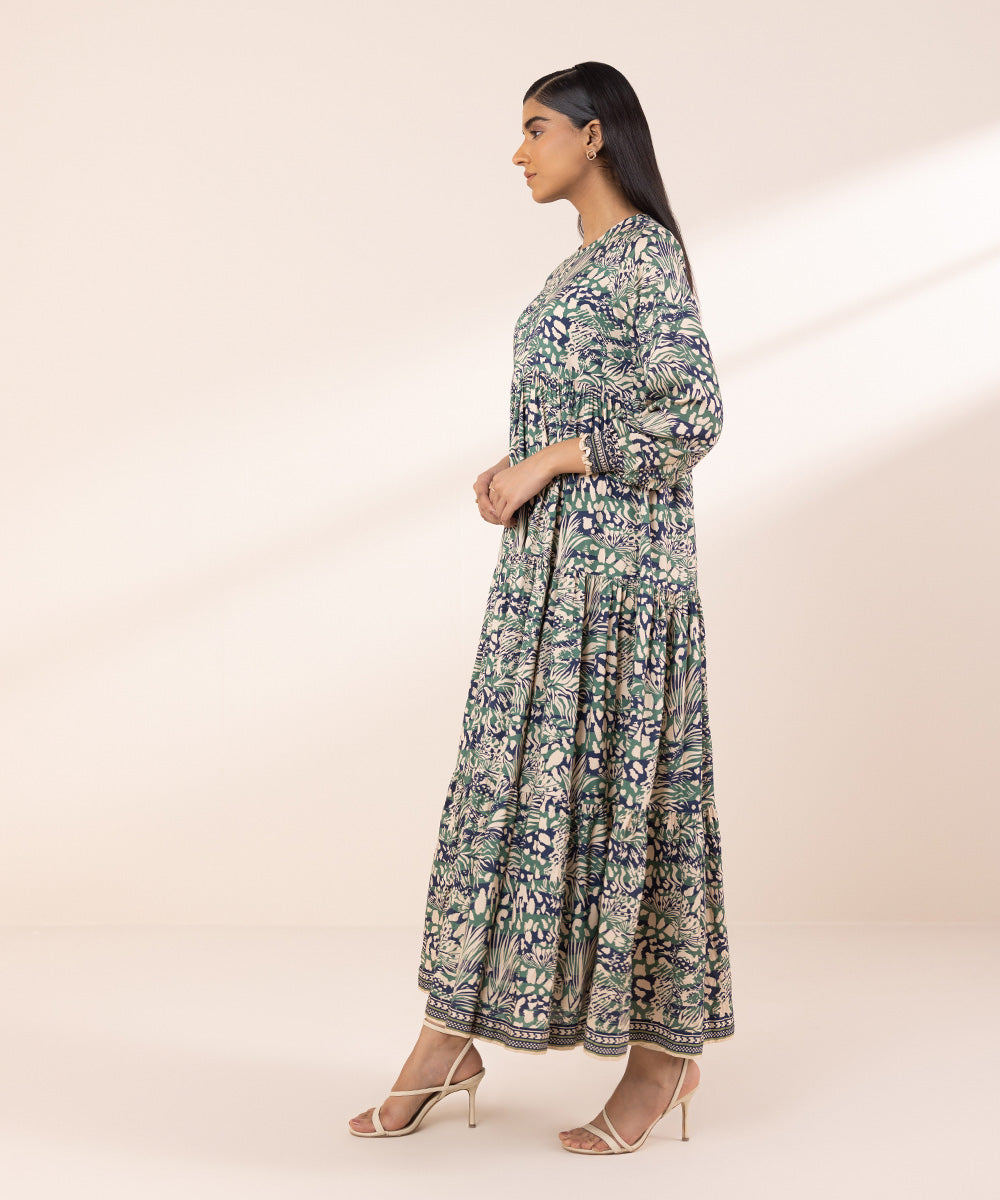 Women's Pret Arabic Lawn Printed Multi Tier Dress