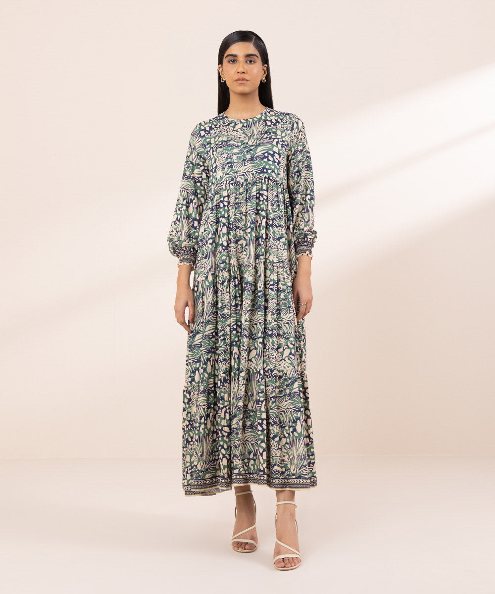 Women's Pret Arabic Lawn Printed Multi Tier Dress