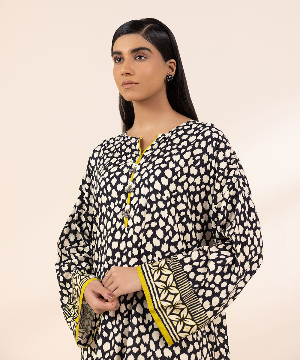 Women's Pret Arabic Lawn Printed Black Boxy Shirt