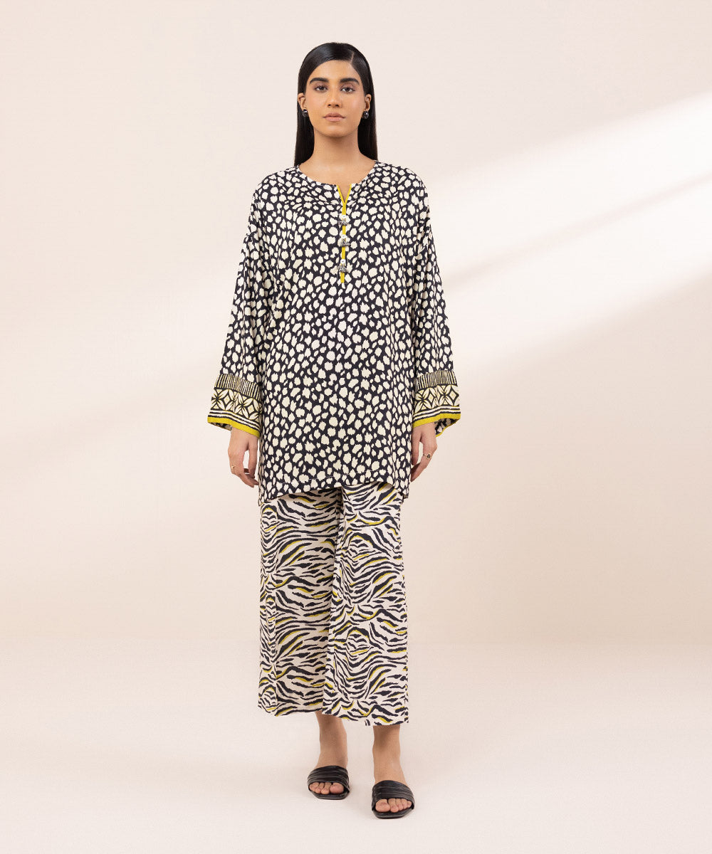 Women's Pret Arabic Lawn Printed Black Boxy Shirt