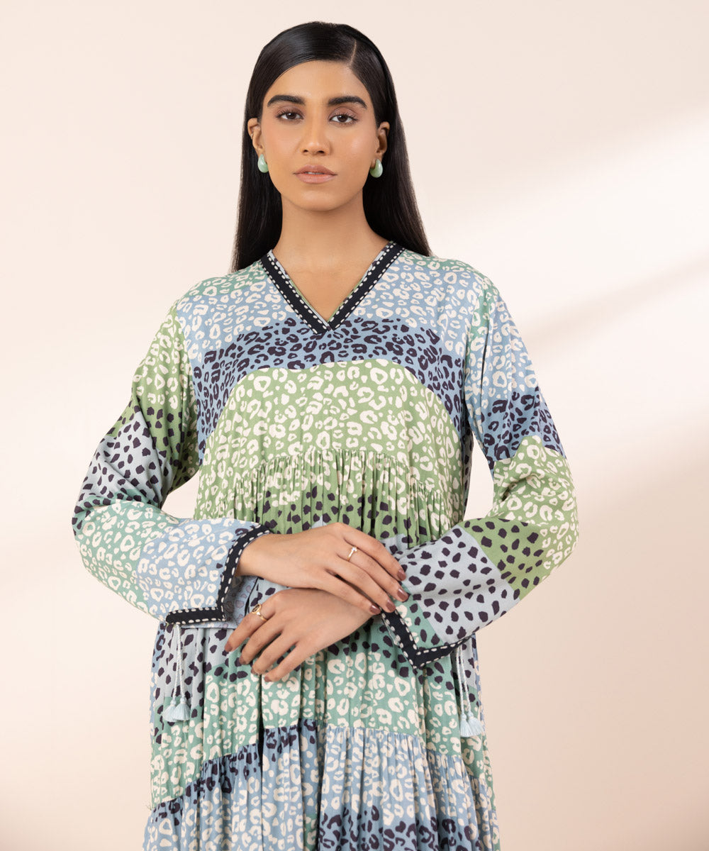 Women's Pret Arabic Lawn Printed Multi Tier Dress