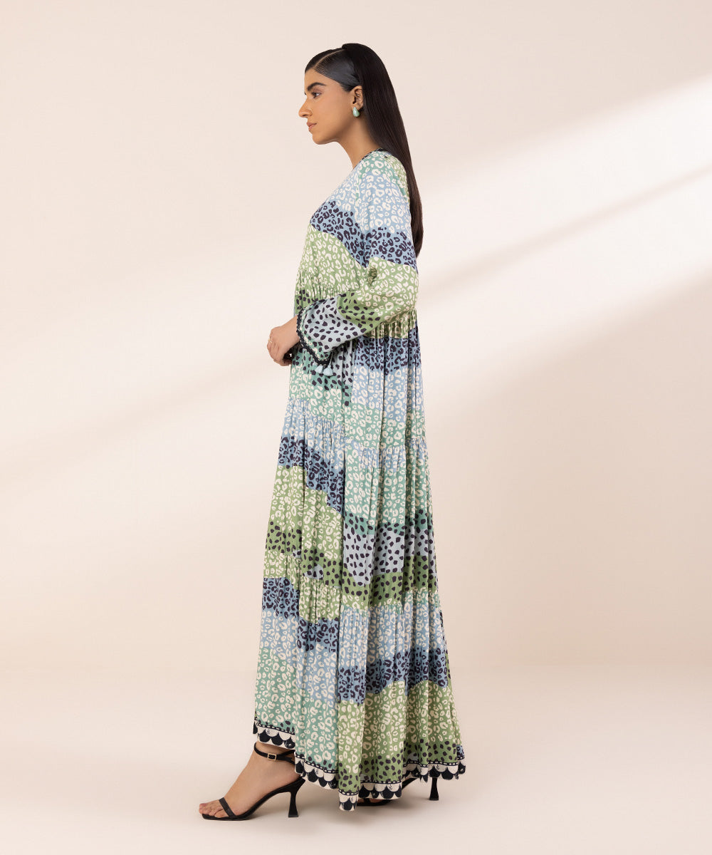 Women's Pret Arabic Lawn Printed Multi Tier Dress