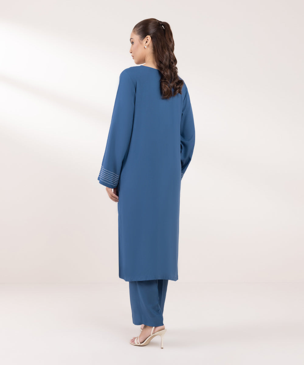 Women's Pret Linen Solid Blue A-Line Shirt